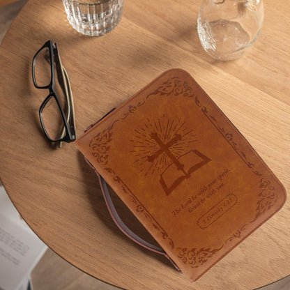 GraduatePro Bible Case Large Leather with Zip Handle for Men Women Book Bag Church Study Durable Christian Brown-Cross