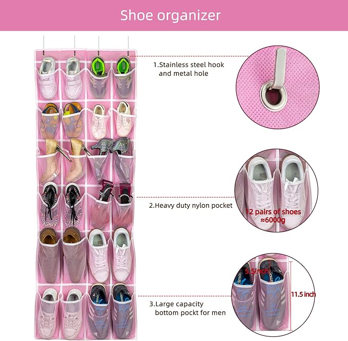 2 Pack Hanging Shoe Organizer，Over Door Shoe Organizer