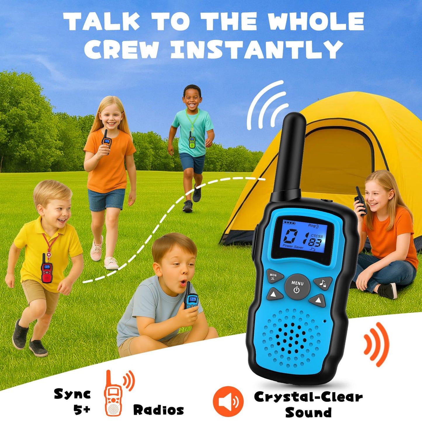 Wishouse Walkie Talkies for Kids Rechargeable Long Range, Xmas Birthday Gift for Boys Girls 4 5 6 7 8 9 10 Year Old, Hiking Gear Camping Games, Toys with Flashlight, VOX, Easy to Use 3 Pack
