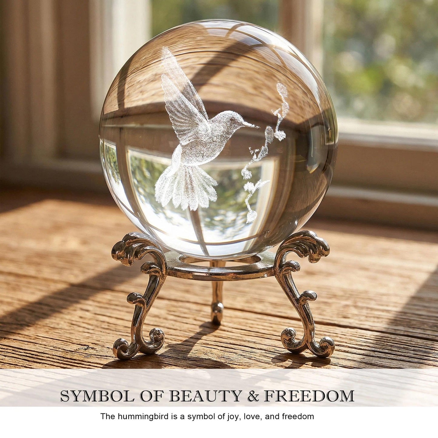 HDCRYSTALGIFTS 3D Laser Engraved Bird Crystal Ball with Stand Paperweight Gift for Women Mom 60mm Crystal Bird Figurine Glass Animal Decorative Ball for Home Room Office Decoration