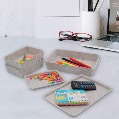 Welaxy Lidded Felt Drawer Organizer Trays with lids Desktop Organizer Bins Storage box for crafts office supplies pen notes Junk Makeup Stationery Organize 3- Pack gift idea (Oatmeal)