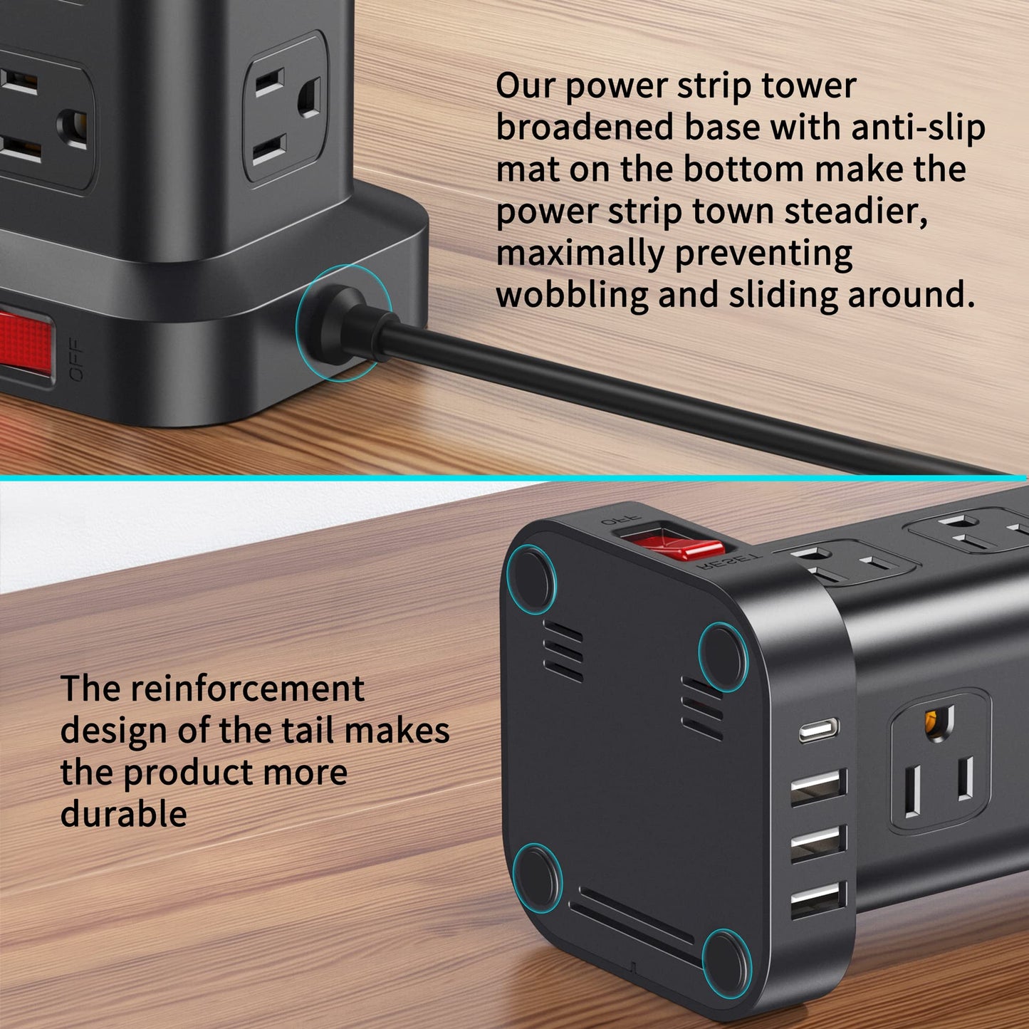 Extension Cord with Multiple Outlets, Surge Protector Power Strip Tower, 12 AC 4 USB，Surge Protector Tower 6.5FT Overload Protection for Home Office