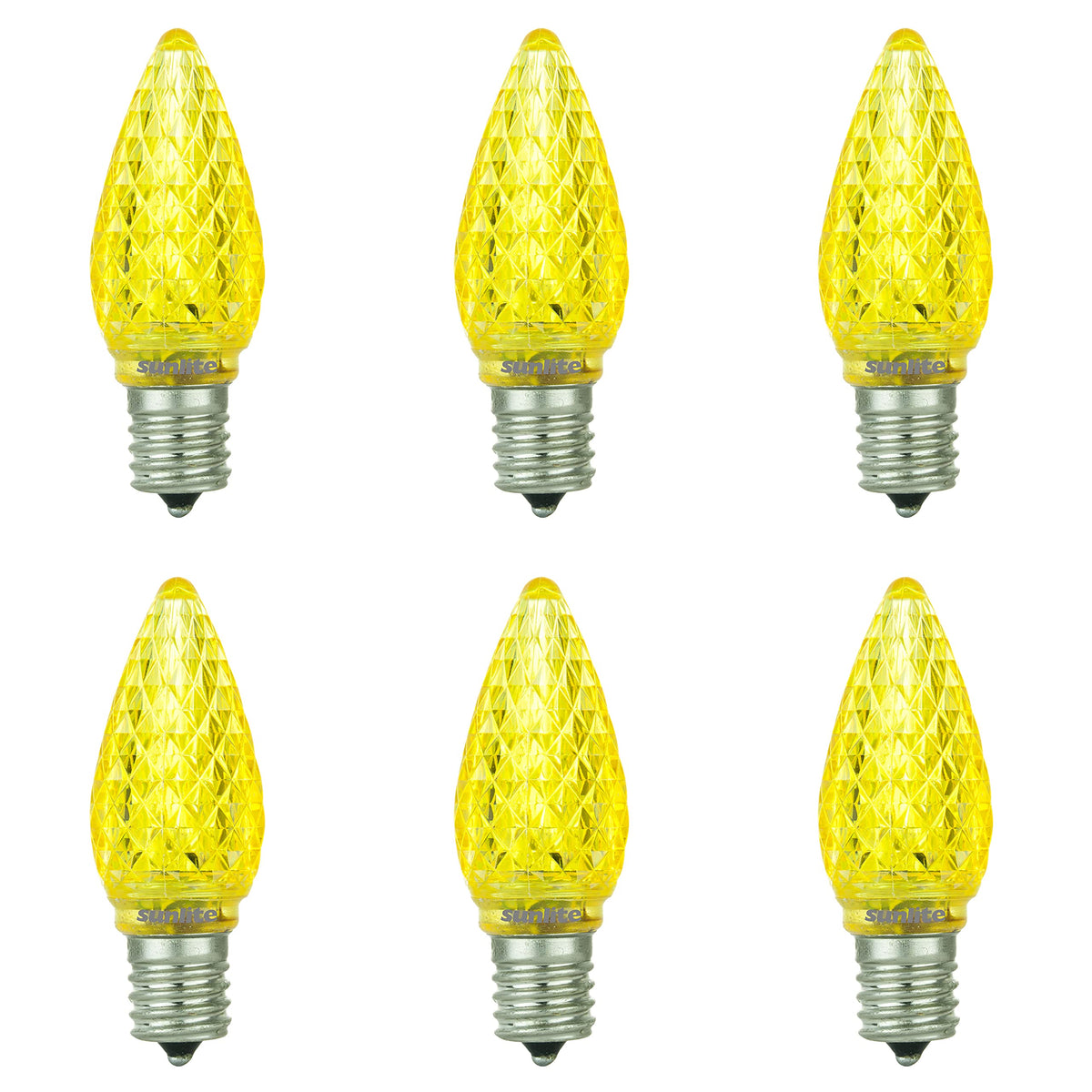 Sunlite 80709 LED C9, Holiday Decorative Light Bulb, 0.4 Watts, E17 Intermediate Base, Faceted Christmas-Lights; Nightlight, Yellow, 6 Count