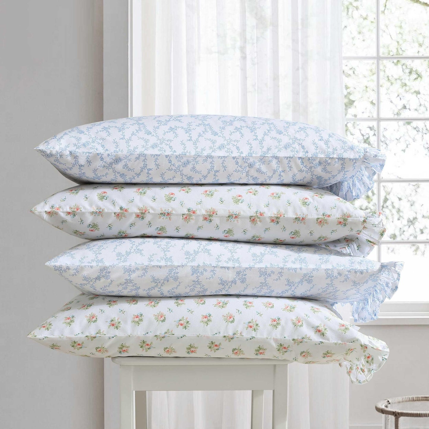 Laura Ashley - King Sheet Set, Breathable Percale Cotton Bedding, 200 Thread Count, Floral Home Decor (Roseford Orange, King)