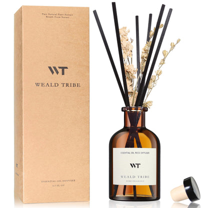 WEALD TRIBE Flower Reed Diffuser Set Vanilla Cinnamon Scent for Bathroom Air Fresheners | 4.0 fl oz Essential Oils with Sticks Home Fragrance Defusers | House Bedroom Office Shelf Decor & Gift