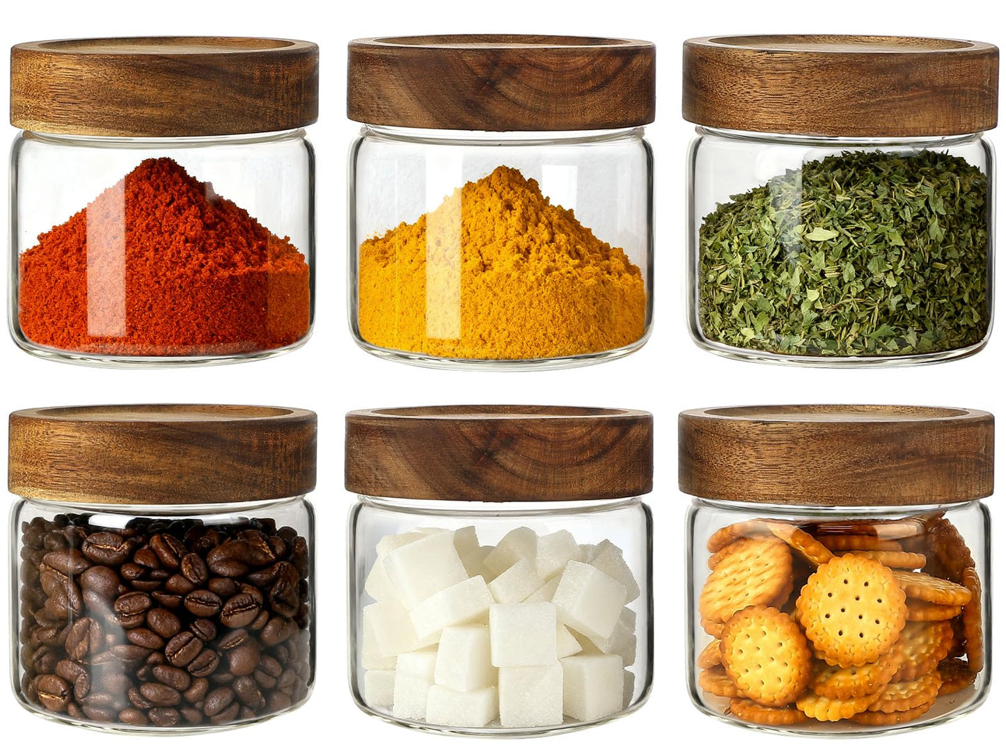 CONNOO 17oz Airtight Glass Spice Jars with Lids (6-Pack) – Thick, Durable Storage for Pantry, Coffee, Sugar & Meal Prep
