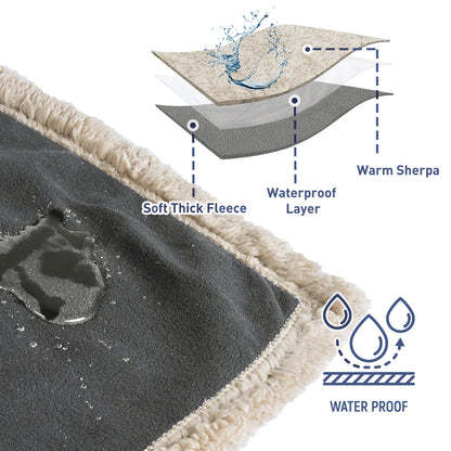 Pawsee Waterproof Dog Blanket Washable, Sherpa Fleece Pet Blanket for Puppies Cats Dogs, Reversible Waterproof Protector Cover for Dog Sofa Bed, 125 x 75 cm, Gray/Tuape