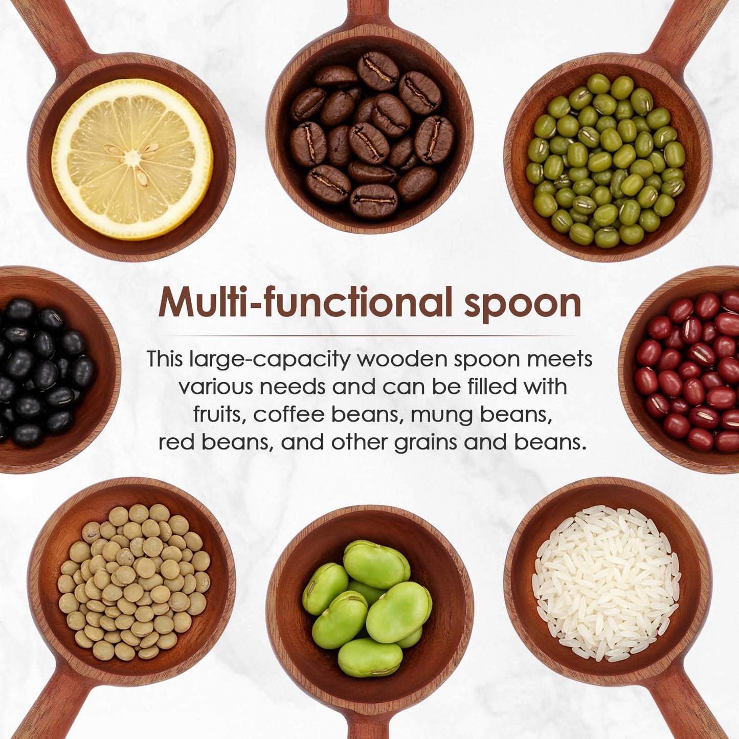 GALUBUBU Wooden Ladle, Large Wooden Scoop, Korean Style Solid Wood Serving Spoon for Bath Salt, Rice, Soup, Flour, Coffee Beans, Deep Jar Scoop for Kitchen, Sauna, Canisters