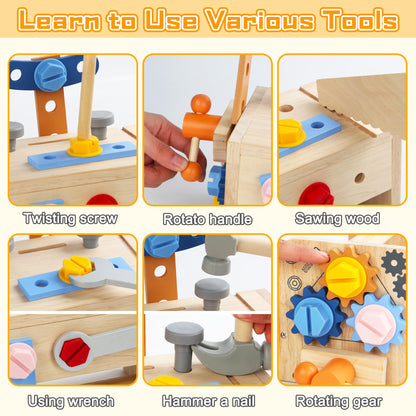 Totatatree Wooden Kids Tool Set, 38PCS Educational STEM Construction Toys for 3+ Toddler, Wooden Tool Bench Montessori Toy Tool Box for 3 4 5 YO Boys & Girls Birthday Gift (36Pcs)
