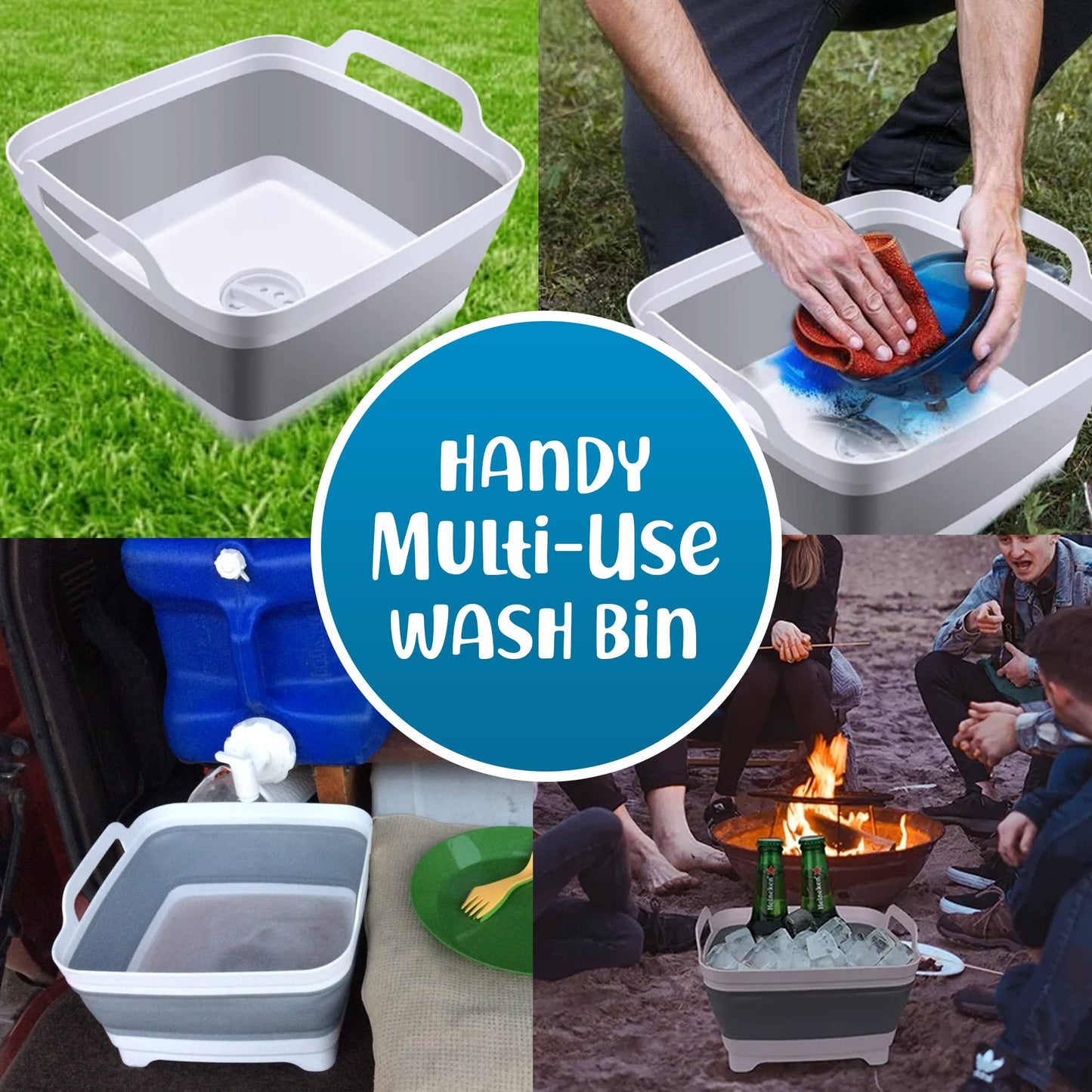 Home Spirit Collapsible Sink – 9L Portable Wash Basin Tub with Handle, Plug & Strainer – For Dishes, Fruits, Veggies, Laundry & Beverages