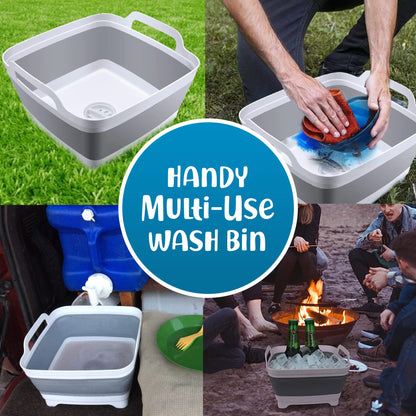Home Spirit Collapsible Sink – 9L Portable Wash Basin Tub with Handle, Plug & Strainer – For Dishes, Fruits, Veggies, Laundry & Beverages