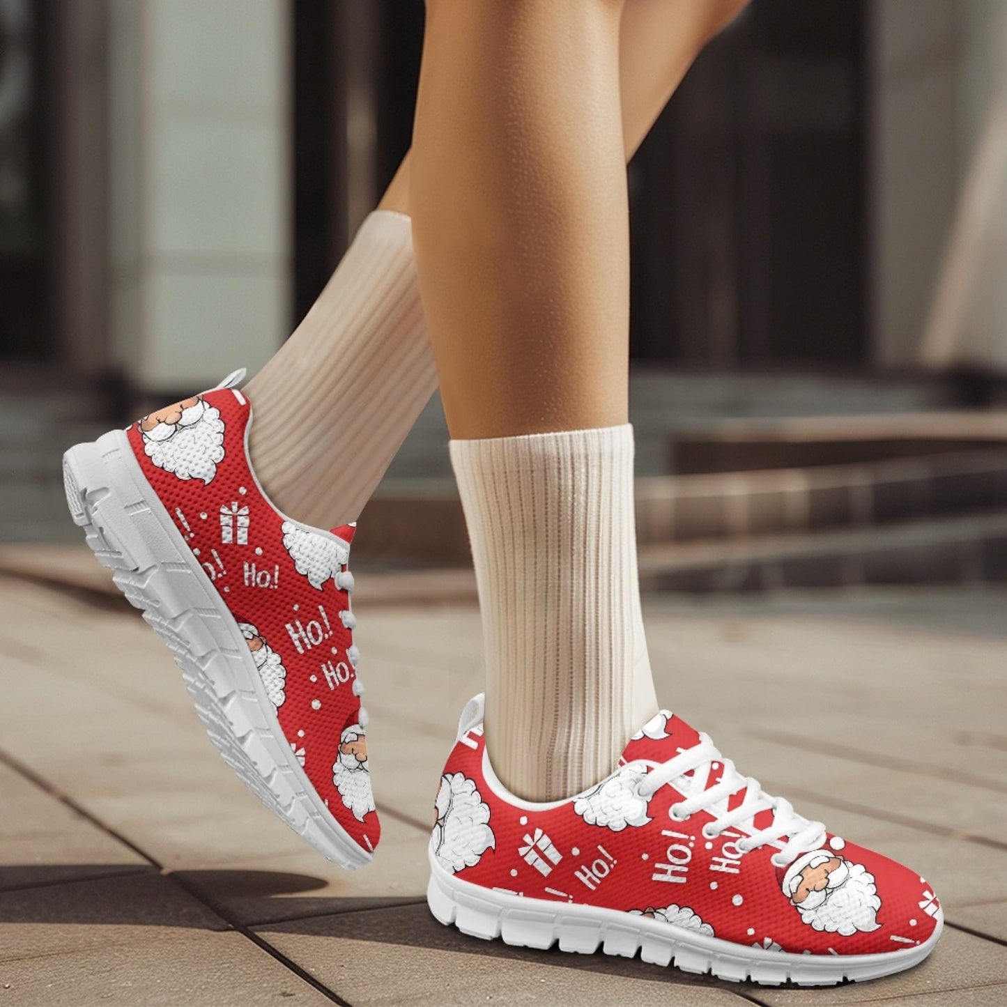 Jeiento Women's Running Shoes Casual Breathable Athletic Tennis Sneakers Christmas Hat Snowman,Red