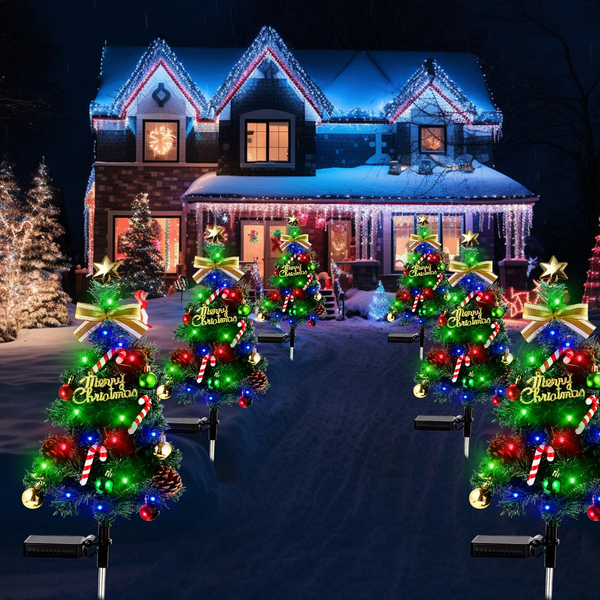 BEIDOULU Solar Christmas Decorations Outdoor，DEIDOULU Solar Christmas Tree, 2 Pack 40 Led Light 2 Modes Outdoor Xmas Tree Light décor Pathway Lights Patio Yard