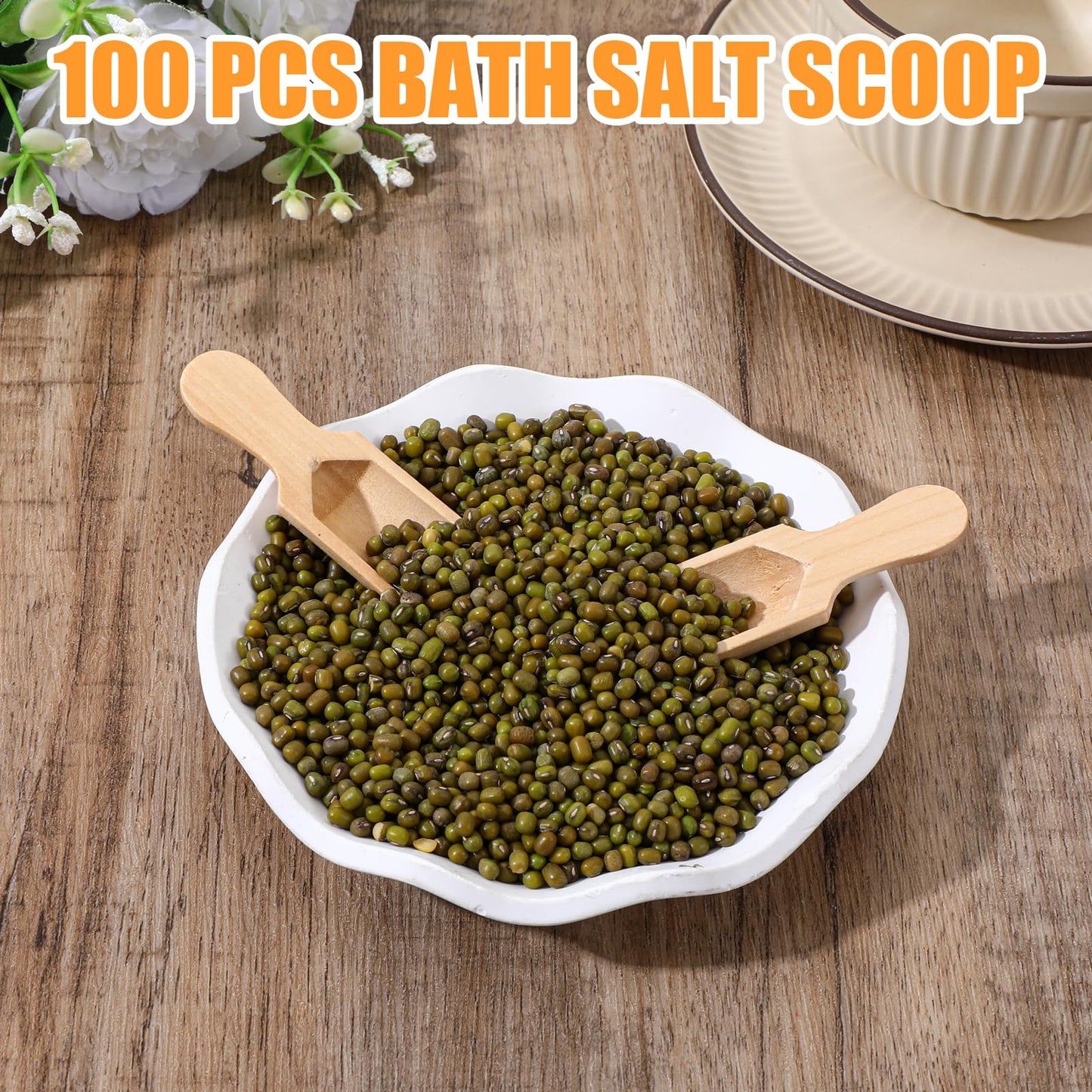 100 Pack Mini Wooden Spoons for Jars, Small Bath-Salt Scoops Mini Scooper Wooden Candy Spoon Washing Powder for Sugar Scrubs, Bath-Salts, Cooking