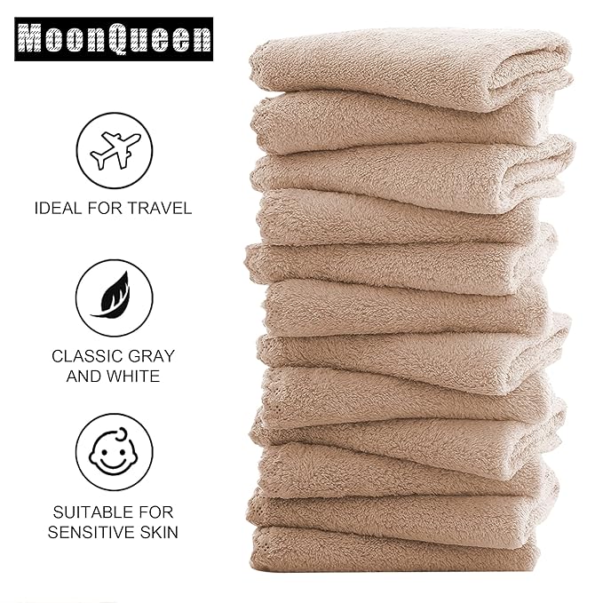 MOONQUEEN Microfiber Facial Cloths Fast Drying Washcloth 12 Pack