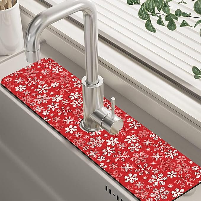 Christmas Snowflake Kitchen Sink Splash Guard Mat Absorbent Fast Drying Mat