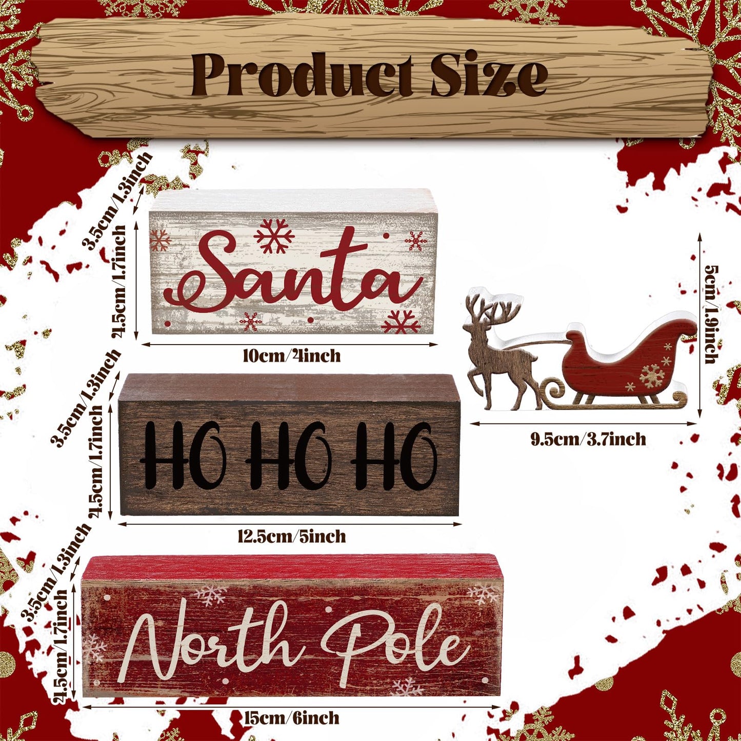 Moucuny 4 Pcs Reindeer Christmas Table Decor Wooden Reindeer Christmas Tiered Tray Decor Xmas Centerpiece Decorative Red Deer Pulled Sleigh Block Signs Gift Farmhouse Xmas Decoration for Home Kitchen