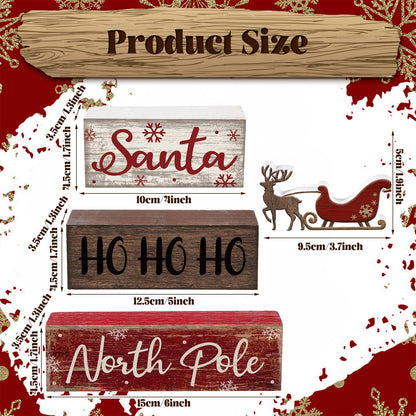 Moucuny 4 Pcs Reindeer Christmas Table Decor Wooden Reindeer Christmas Tiered Tray Decor Xmas Centerpiece Decorative Red Deer Pulled Sleigh Block Signs Gift Farmhouse Xmas Decoration for Home Kitchen