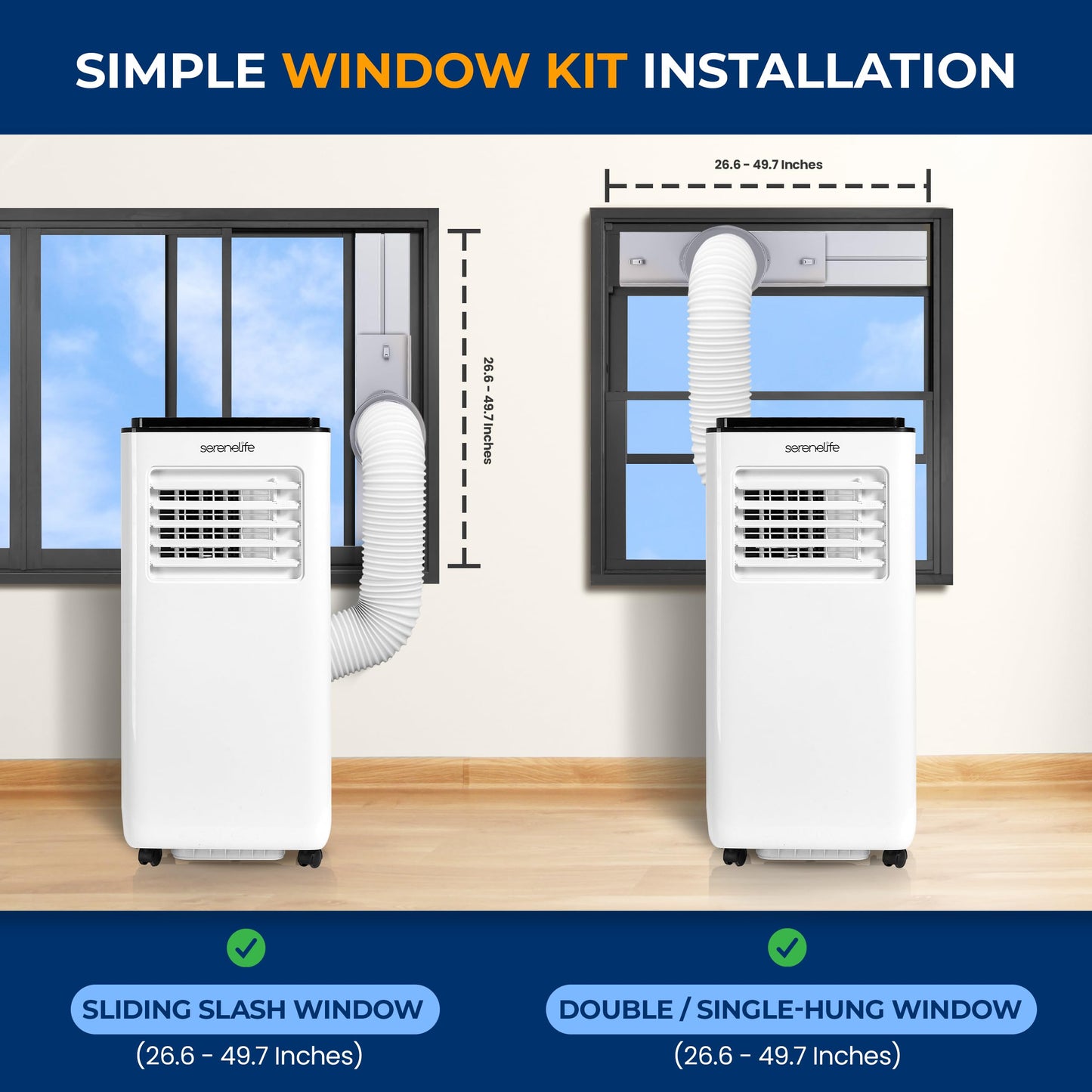SereneLife 8000 BTU Portable Air Conditioner, 3-in-1 Compact Standing Air Conditioner for Room Up to 350 Sq. Ft., Floor AC Unit with LCD Remote Control, Auto Mode, Low Noise with Wrapped Compressor