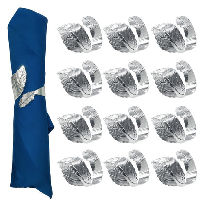 SEEBRIDER Napkin Rings Set of 12, Napkin Rings Silver Leaf Metal for Table Setting Wedding Birthday Anniversary Easter Christmas Halloween Thanksgiving Party Fall