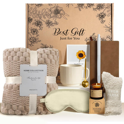 Mothers Day Birthday Gifts for Women Unique Self Care Gift Baskets Relaxing Spa Gifts with Luxury Flannel Blanket - Care Package for Her Mom Wife Friends Sister Girlfriend Coworker Sending Hug Baskets