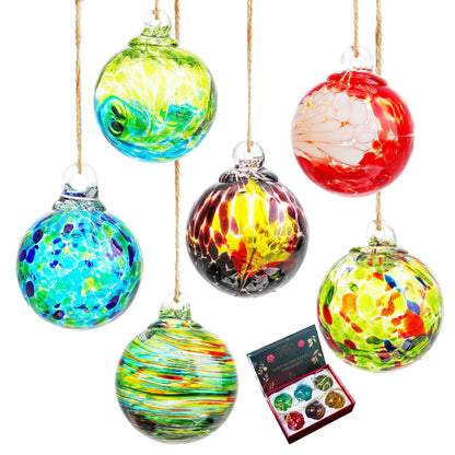 6pcs Hand-Blown Glass Christmas Ornaments Balls Hanging Glass Balls Witches Ball Gazing Ball for Home Window Outdoor Garden Patio Xmas Tree Décor