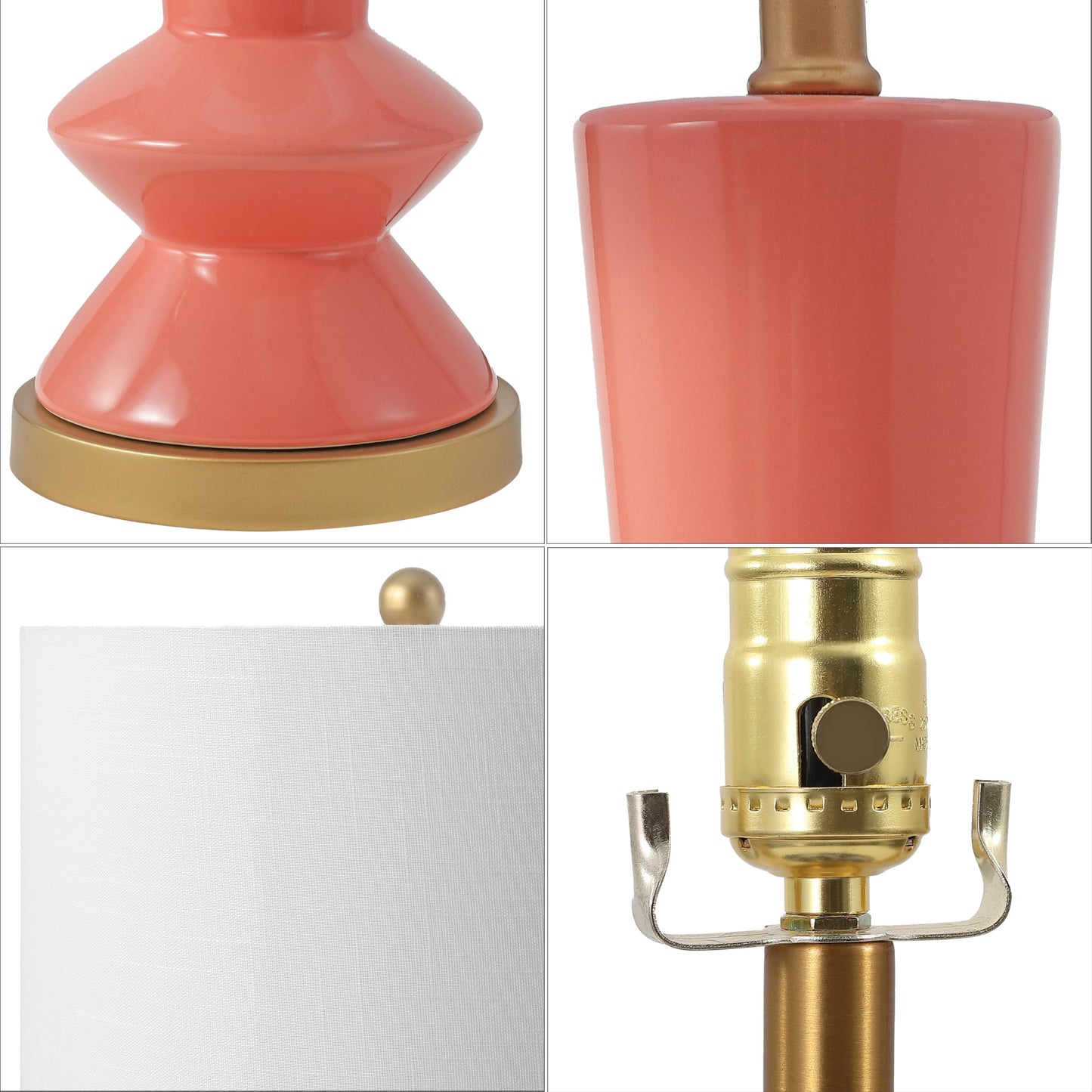 JONATHAN Y 27" Coral/Gold Painting Modern Ceramic Table Lamp for Bedroom Living Room, with White Linen Shade, Glam Geometric Bedside Nightstand Lamp, LED Bulb Included (JYL6607B)