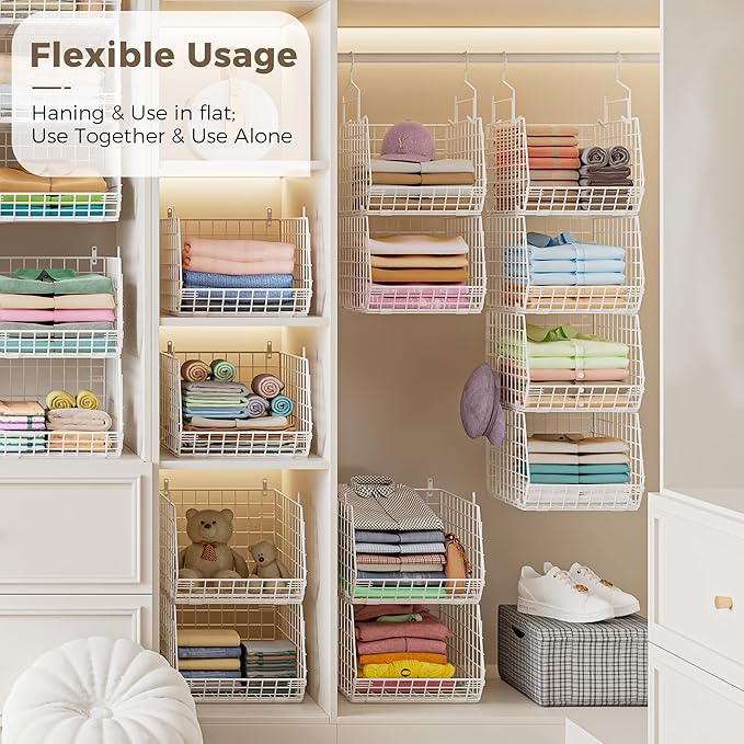 4" Extra Deeper Foldable Hanging Closet Organizer, Small Wire Cabinet Shelves