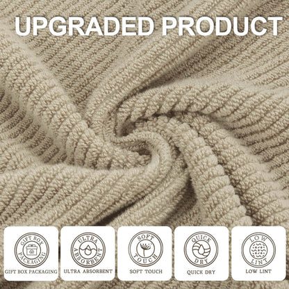 VOOVA & MOVAS Tan Bath Towels - 100% Cotton | Lightweight | Soft | Thick, 2 Bath 30"x56", 2 Hand 18"x28", 2 Washcloths 13"x13", Quick Dry Towels for Showering, Luxury Towel Gift Set, Dark Beige
