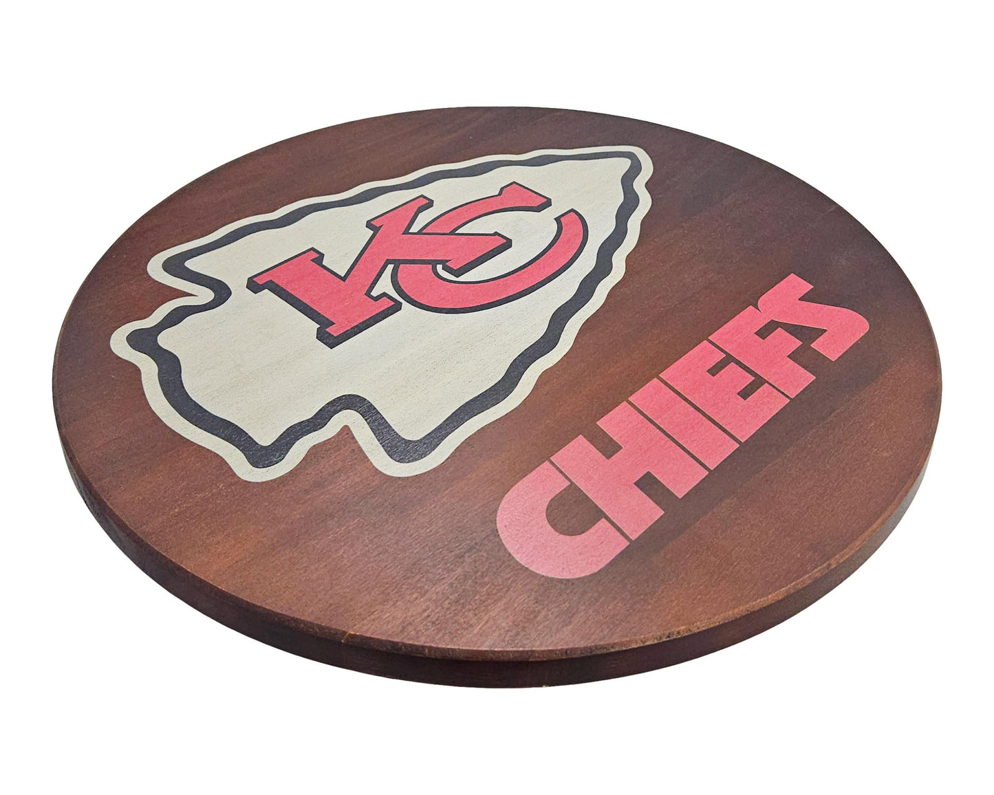 18” Wooden Lazy Susan - Kansas City Chiefs Logo by Fan Creations - Decorative Turntable Rack for Kitchen, Storage, Dining Buffet Tables - Tabletop Accessory for Game Day, Parties, Man Cave