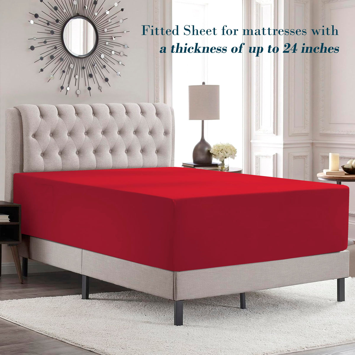Mocassi Full Size 4-Piece Bed Sheet Set - 1800 Premium Hotel Quality Microfiber 18-24 Inches Extra Deep Pocket Fitted Sheet- Luxury Soft, Breathable, Wrinkle, and Fade Resistant, Red