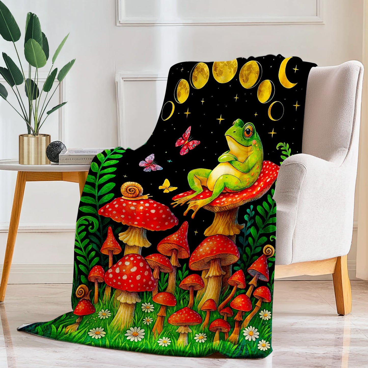 Mushroom Blanket Mushroom Frog Throw Blanket Super Soft Plush Flannel Fleece Bedding Gifts for Boys Girls Men Women Lovers Adults Stuff for Couch Sofa Bed Room Decor 50"X60"