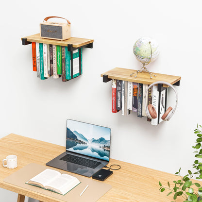 NANATI 2 Set of Floating Bookshelf, Pine Wood Invisible Bookshelf, Hanging Bookshelves for Wall, Unique Space Saving Wall Bookcase (16.5L×8.7W×1.5H)