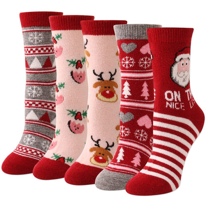 IIG Cute Warm Wool Socks for Women Super Cozy Thick Crew Winter Socks Gifts, 5 Pairs (Christmas 01-5 Pairs)