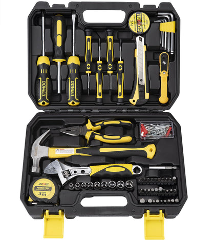 DOWELL Tool Set, Auto Repair Household Tool Kit with Socket, Wrench, Screwdriver, Bits Set and Plastic Toolbox Storage Case, HYT128 (128 Pieces)