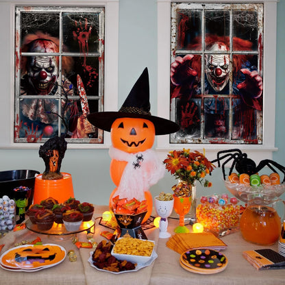 Hxezoc 2 Pack Halloween Window Decorations Scary Spooky Clown Window Backdrop Poster for Halloween Window Door Wall Cover Decoration Supplies
