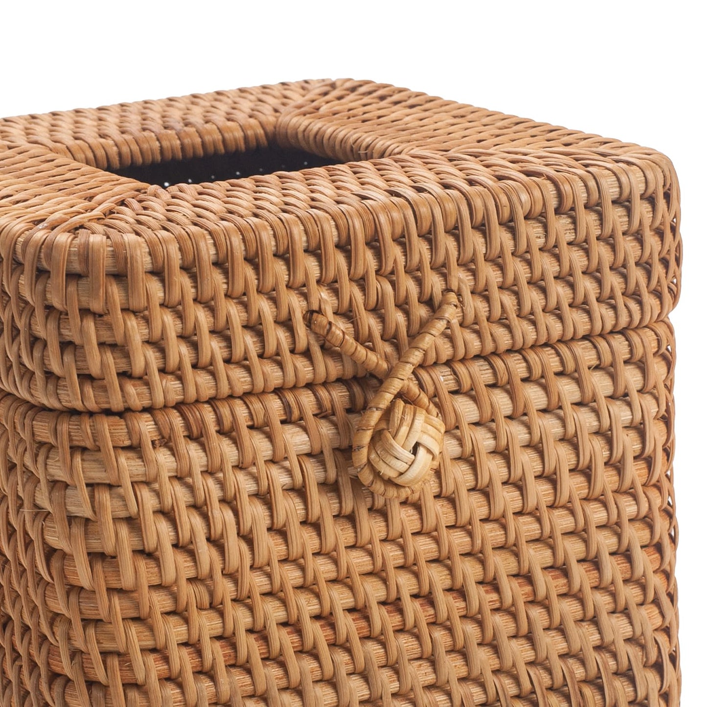 Rattan Tissue Box Cover Square, Wicker Tissue Box Holder with Lid, Natural Woven Facial Tissue Holder for Bathroom, Kitchen, Living Room (Natural)