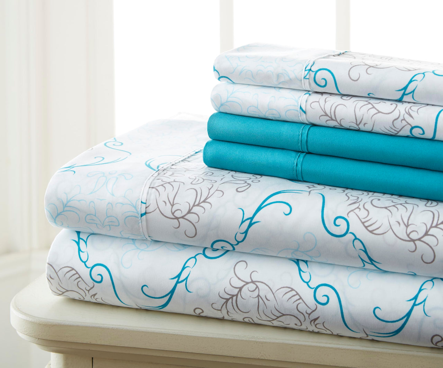 Spirit Linen home 6-Piece King Size Bed Sheet Set - Deep Pocket, Medallion Pattern, Soft and Breathable Bed Sheets, Microfiber Material, Includes 1 Fitted, 1 Flat, 4 Pillowcases - Turquoise Medallion