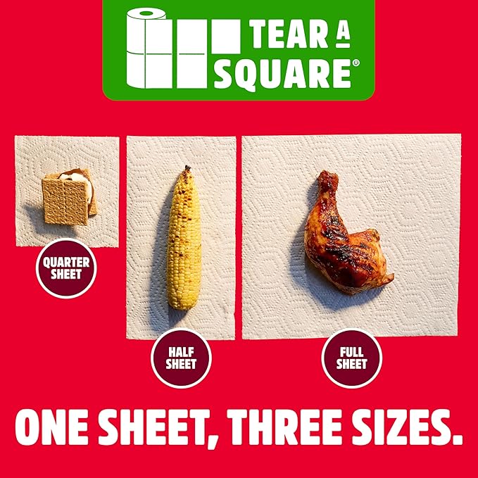 Brawny Tear-A-Square 3-Ply Paper Towels, 2 Triple Rolls = 6 Regular Rolls