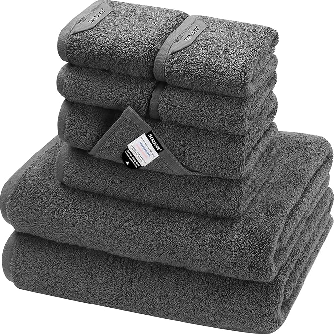 SEMAXE Bathroom Towel Set, 8-Piece Gray Cotton Towels