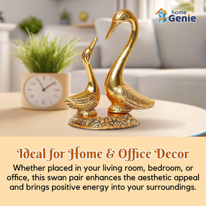 Home Genie "Golden Swan Pair Showpiece | Handcrafted Symbol of Love & Harmony | Elegant Home & Office Decor