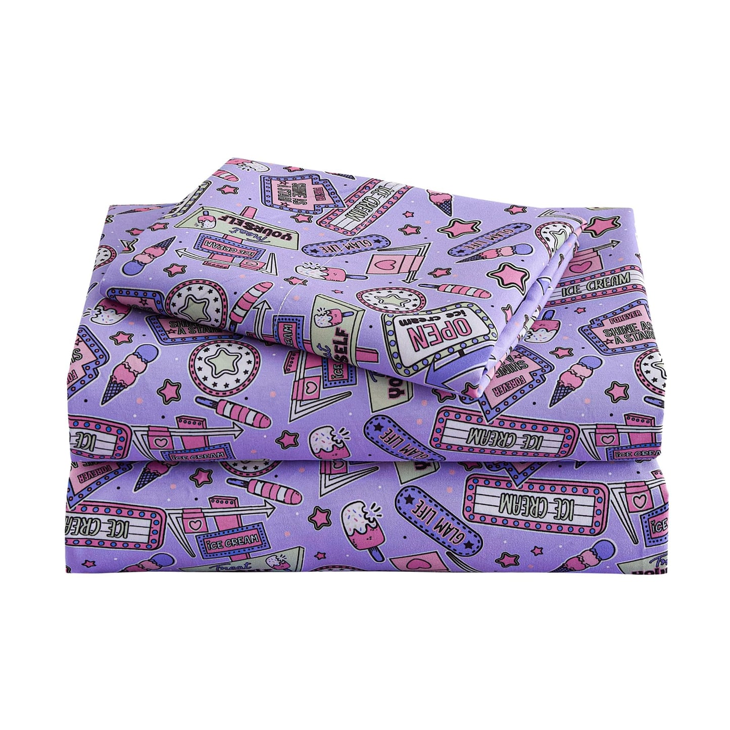 Softan Kids Bed Sheet Set, 3-Piece Twin Sheets Set, Microfiber Fitted Sheet with 15 Inches Deep Pocket and Corner Straps, Breathable & Silky Soft Cool Girl Printed Sheet and Pillowcase Sets