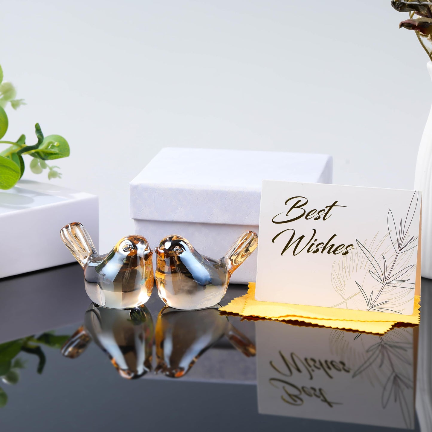 Qianwei 2PCS Crystal Bird Figurine Collectible - Handmade Blown Glass Birds Animals Figurines Crystal Office Desk Table Home Decor Paperweight (2pcs Champagne)