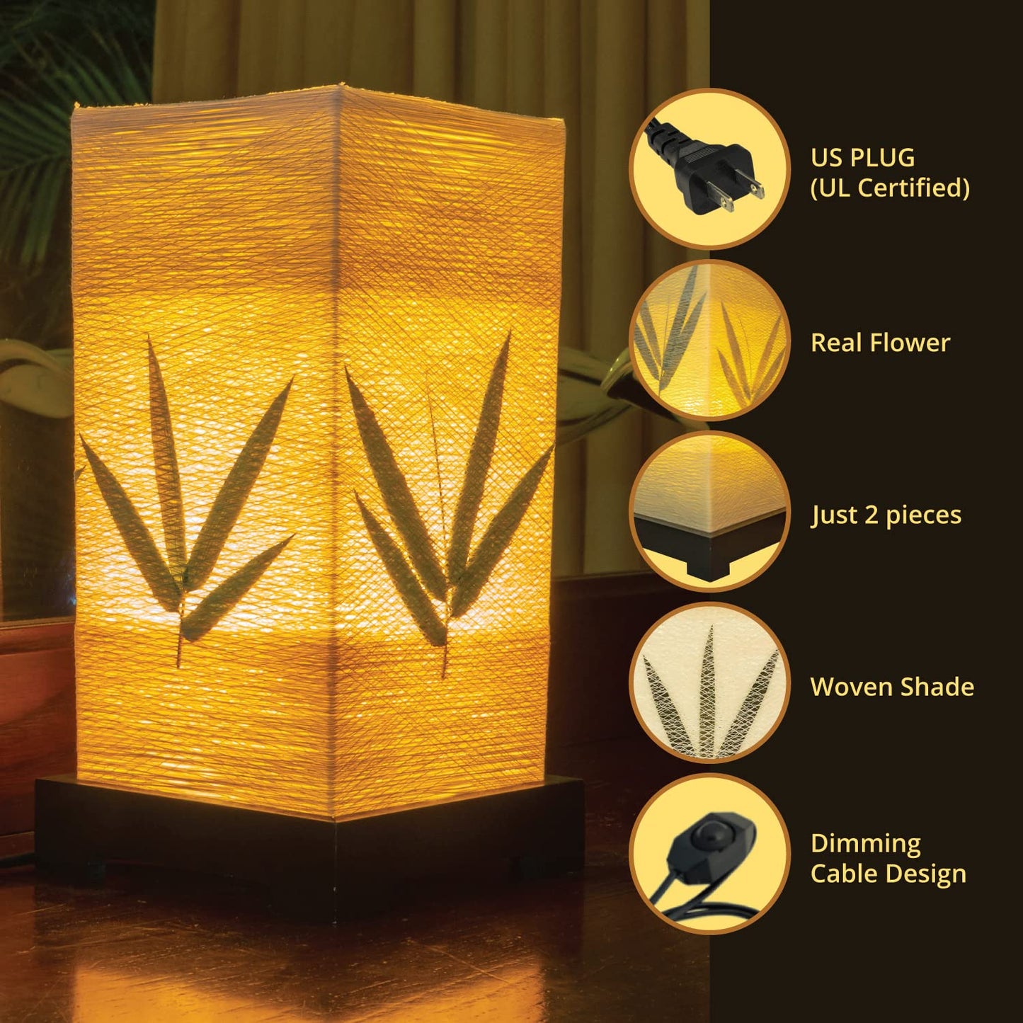 Import Nomad Unbound Japanese Lamp Lantern Asian - Table Lamp Japanese Decor Bamboo Lamp for Nightstand, Dresser, Living Room, Kids Room, Dorm, Office - Instructions + Lightbulb Included