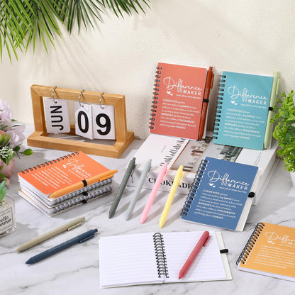 Resurhang 10 Sets Difference Maker Employee Appreciation Gifts Bulk Inspirational A6 Spiral Notebooks Journal with Ballpoint Pens for Teacher Nurse Volunteer Coworker Staff Team Gifts (Morandi Colors)
