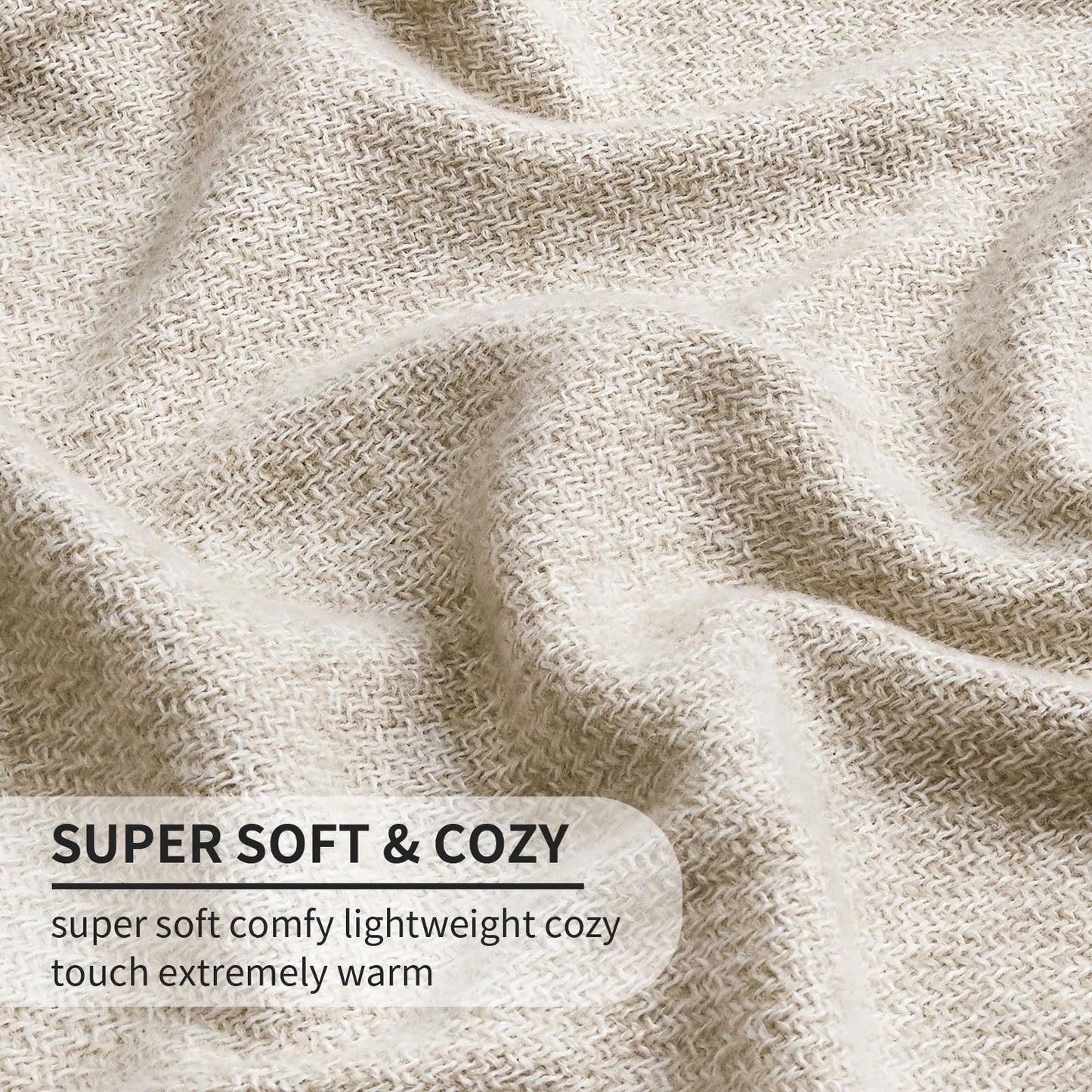 BOURINA Faux Cashmere Fringe Throw Blanket Decorative Lightweight Throw Soft Cozy for Bed or Sofa Outdoor Blanket, 50x70 Inches Beige