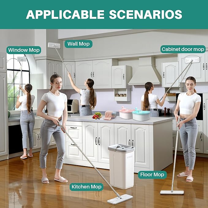 JOYMOOP Mop and Bucket with Wringer Set, Hands Free Flat Floor Mop and Bucket