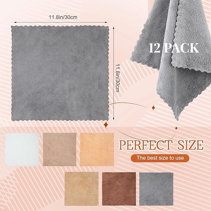 Syhood 12 Pieces Face Wash Cloth 12 x 12 in Makeup Remover Cloths Towel Coral