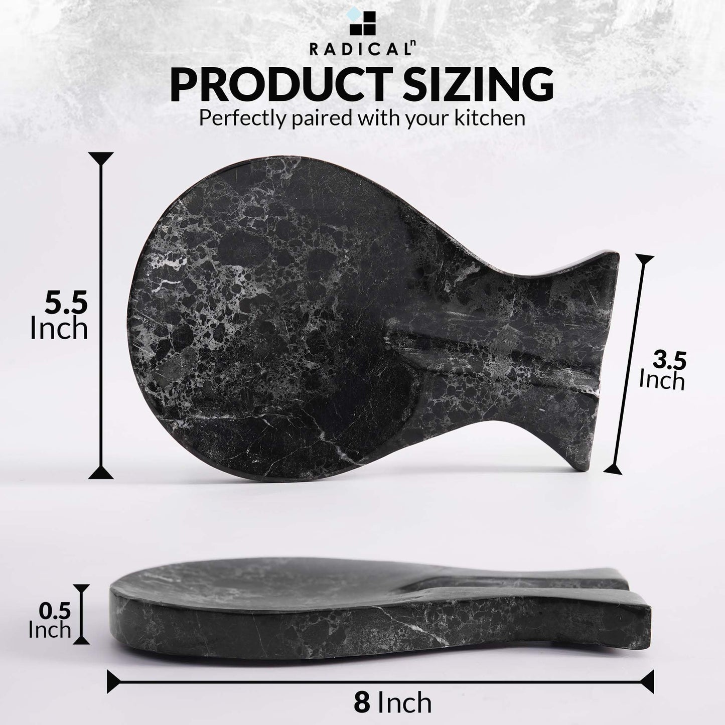 Radicaln Marble Spoon Rest for Stove Top 8" Inches Black Handmade Spoon Holder For Kitchen Utensils, Ideal Heat-Resistant Cooking Utensil Rest, Modern Farmhouse Kitchen Décor