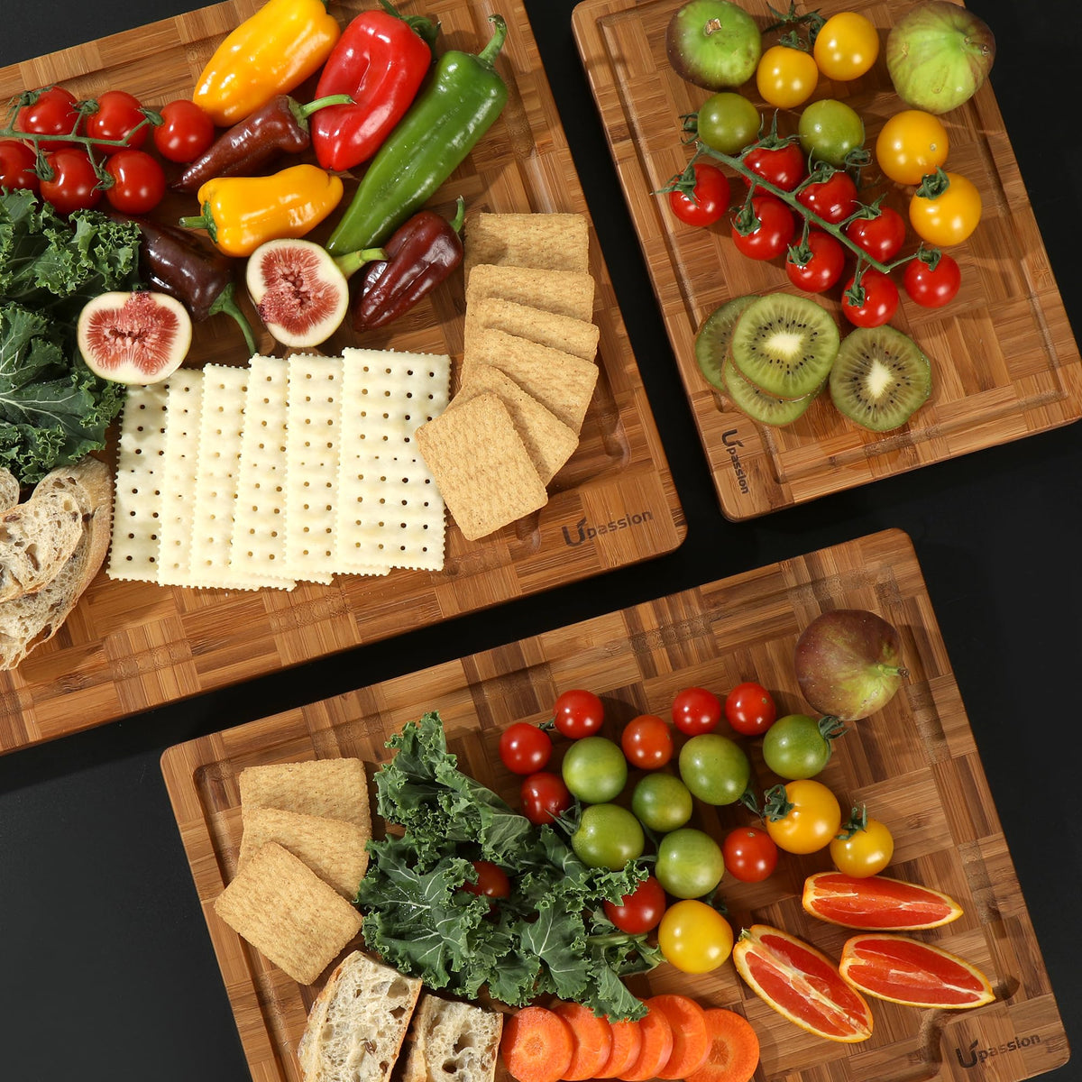 Heavy Duty Bamboo Cutting Board Set 3 Pack Non Toxic Juice Groove Charcuterie Board Book Wood Cutting Boards for Kitchen Solid End Grain Wood Chopping Board Large Butcher Block